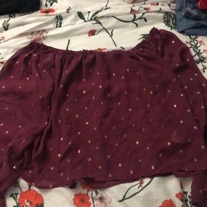 purple shear off the shoulder top